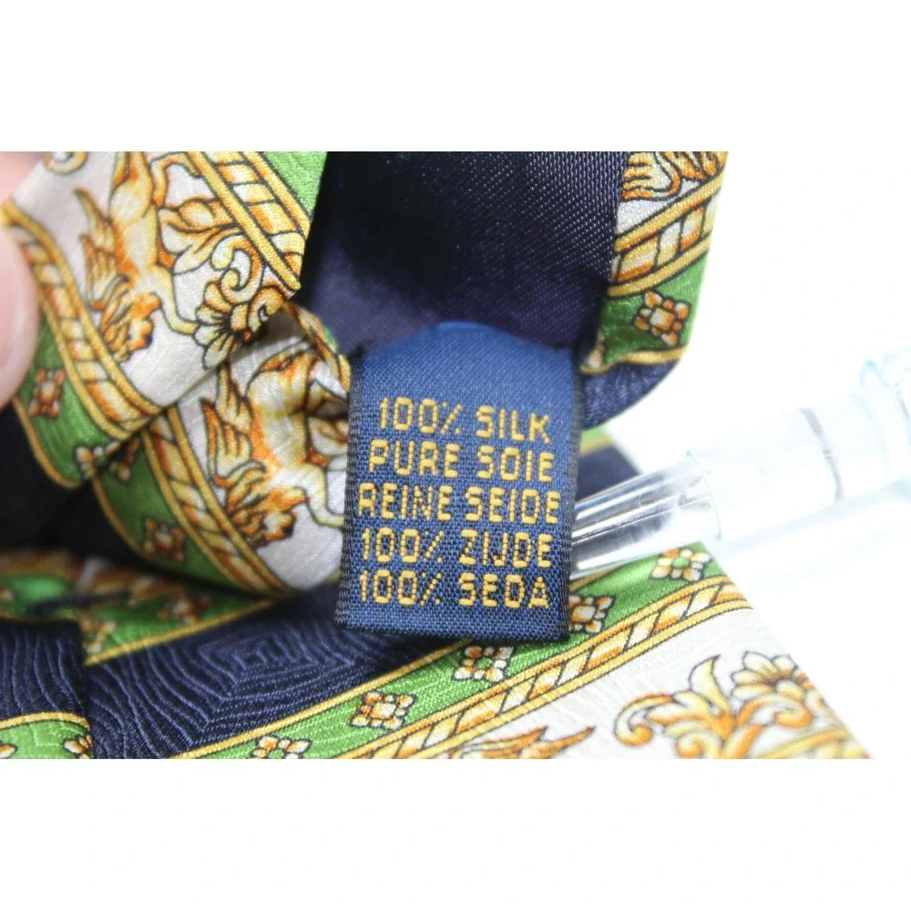 Richel Royal Mens Silk Tie Navy Green Gold Griffin Baroque Hand Made Spain